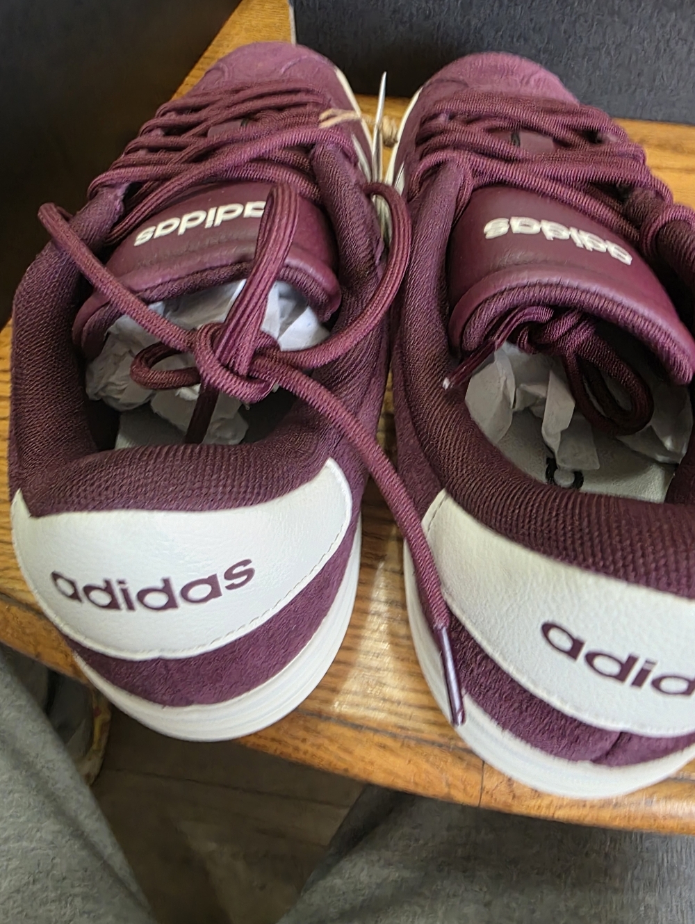 adidas VL Court Bold Size 7.5 Womens Maroon Suede Sneakers with White Stripes - Picture 5 of 8